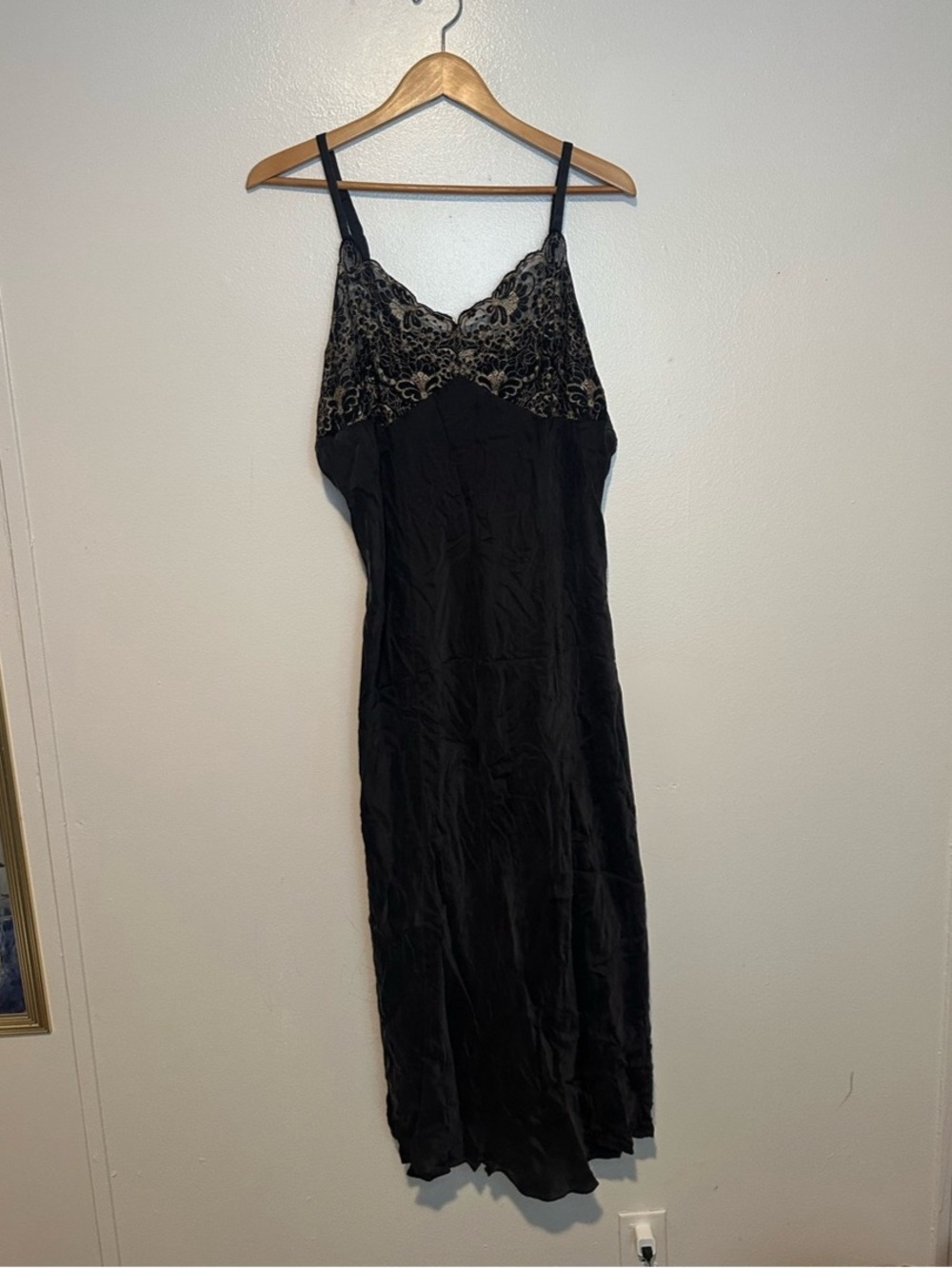 Vintage Y2K Silk Black Lace Maxi Slip Dress Size 3X